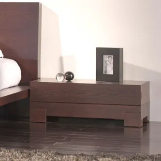 Mesa de cabeceira Una 1G em madeira escura com duas gavetas e um porta-retrato