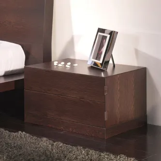 Mesa de cabeceira Una 2G em madeira escura com duas gavetas e moldura fotográfica