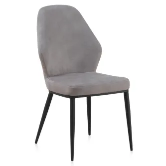 Cadeira Pomplona cinzenta estofada com pernas metálicas pretas