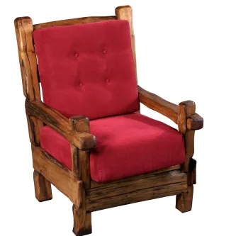 Maple rústico poltrona em madeira maciça com estofos vermelhos acolchoados