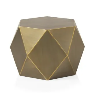 Mesa de apoio facetada metálica dourada com faces geométricas poligonais