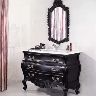 Móvel casa de banho Etoile preto com tampo em mármore e espelho ornamentado