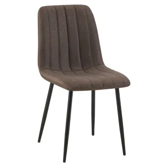 Cadeira Dijon estofada castanha com costura vertical e pernas metálicas pretas