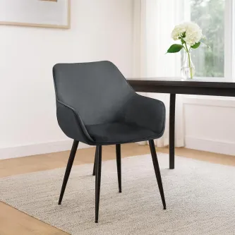 Cadeirão Luena estofado preto com braços e pernas metálicas finas