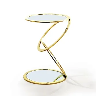 Mesa de apoio Aros dourada com duas bases circulares espelhadas e estrutura em anéis