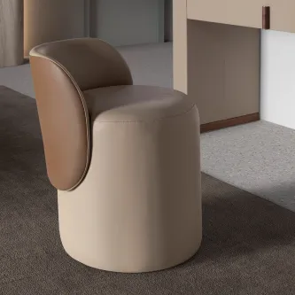 Puff Feel banqueta cilíndrica estofada bege com encosto castanho