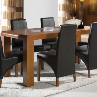 Mesa jantar extensível mjb em madeira com quatro cadeiras estofadas pretas