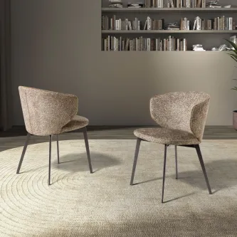 Cadeira Morvil estofada bege texturada com pés metálicos, conjunto de duas