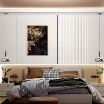 Candeeiro suspenso Charlize com dois pendentes metálicos junto à cama