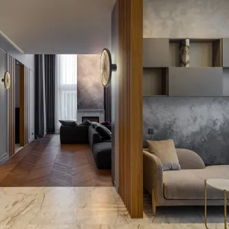 Aplique Stone D30 montado na parede de uma sala contemporânea