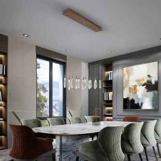 Candeeiro de teto Lágrimas 12L com 12 pendentes de vidro sobre mesa de jantar