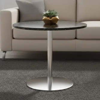 Mesa de apoio Zimbabwe 3 cm com tampo preto, base metálica prateada e suculenta