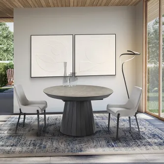 Mesa extensível Koria redonda com duas cadeiras cinzentas