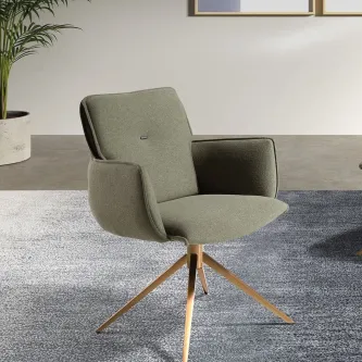 Cadeira giratória Vidal verde estofada com base metálica dourada