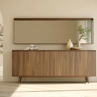 Aparador nórdico em madeira com pés e espelho horizontal