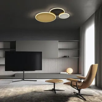 Plafon Umbra de três discos LED suspenso no teto de sala moderna