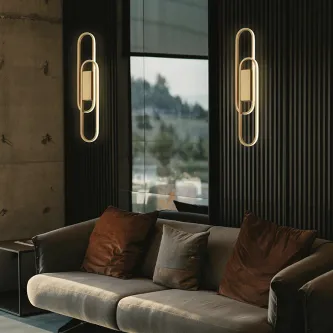 Aplique Odele par de lâmpadas verticais douradas com anéis LED de luz quente