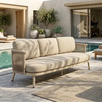 Sofá de jardim Sabbia bege junto à piscina