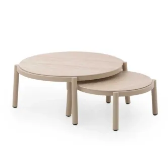 Conjunto Dualis de duas mesas redondas aninhadas cor areia