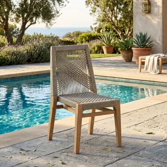 Cadeira de jardim Croci em madeira com assento e encosto em corda trançada bege