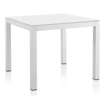 Mesa de jardim quadrada Kurve branca com tampo liso e quatro pernas retas
