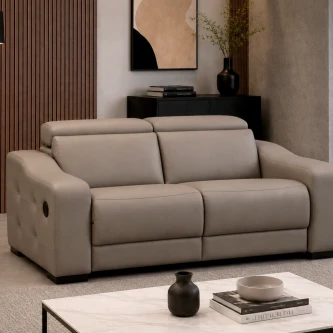 Sofá relax 2 lugares r12-m em pele bege com braços arredondados