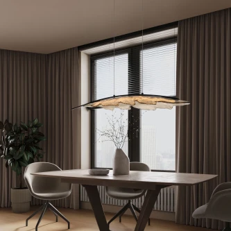 Candeeiro de teto Amado suspenso sobre mesa de jantar oval, abajur em camadas translúcidas