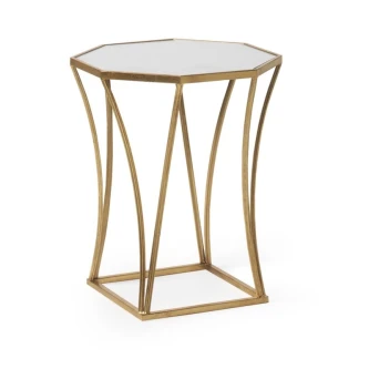 Mesa de apoio Palma Oitavada com tampo octogonal branco e estrutura metálica dourada