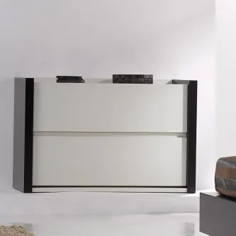 Cómoda Coimbra suspensa branca com laterais pretas e duas gavetas