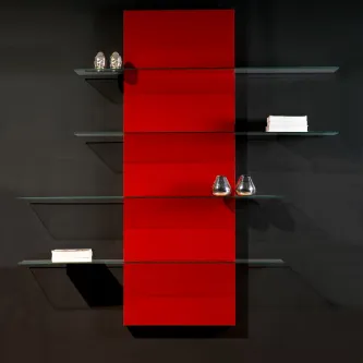 Livreiro Suspenso Porto com painel vermelho e prateleiras de vidro