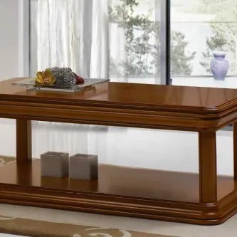 Mesa de centro lux vip em madeira castanha com tampo rectangular e prateleira inferior