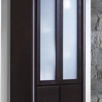 Vitrine Safira em madeira escura com portas superiores de vidro fosco