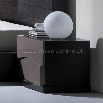 Mesa de cabeceira Evolution preta com duas gavetas e candeeiro redondo branco