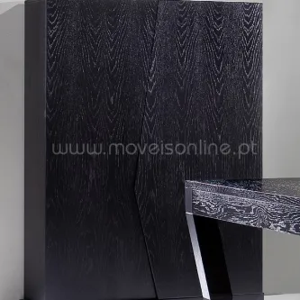 Móvel bar Evolution em madeira negra com veios aparentes e base metálica