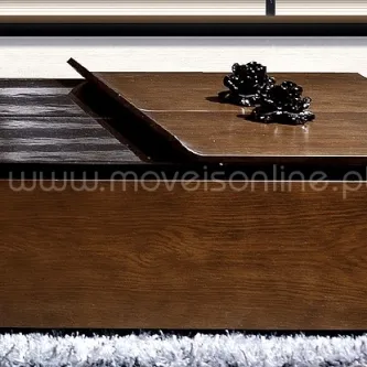 Mesa de centro Time em madeira com tampo deslizante e flores decorativas negras