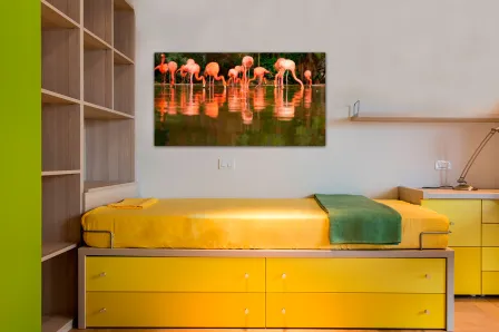 Quadro Flamingos Rosados