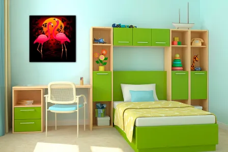 Quadro Casal de Flamingos ao Sol