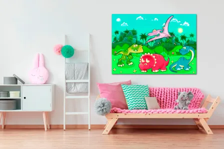 Quadro Dinossauros Brincando 