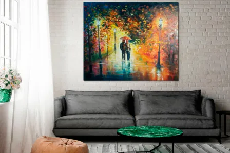 Quadro Casal na chuva