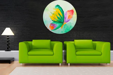 Pintura de borboleta verde redonda