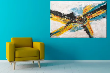 Quadro Azul abstrato com pintura amarela