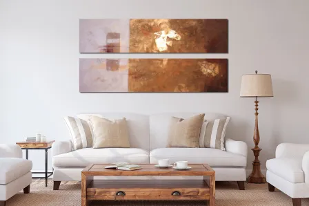 Pintura díptico abstrata em ocre