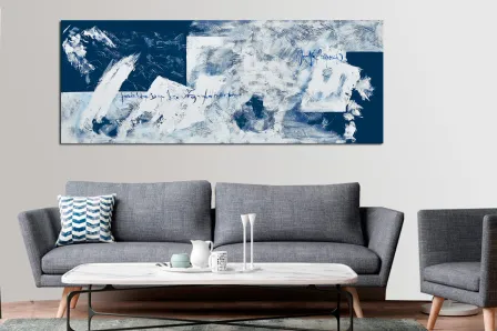 Pintura abstrata em azul e branco