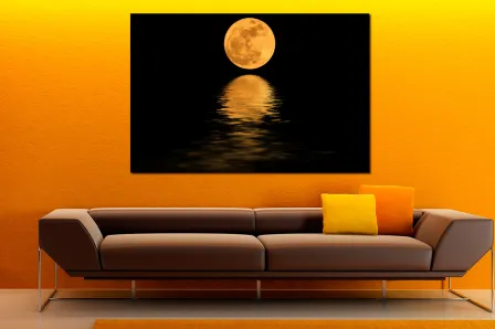 Pintura reflexo da lua no mar