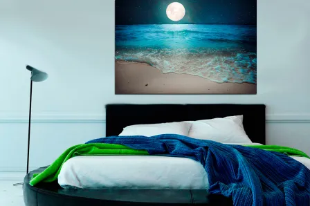 Pintura de lua cheia na praia
