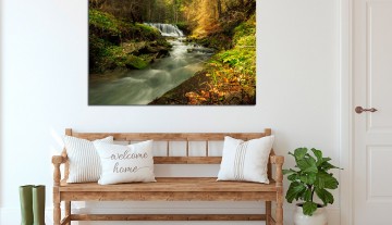 Pintura de paisagem de floresta com rio