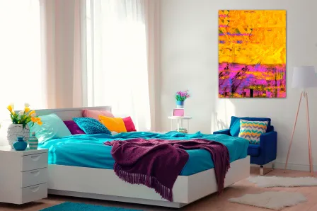 Pintura abstrata amarela roxa