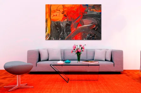 Pintura abstrata vermelha e cinza