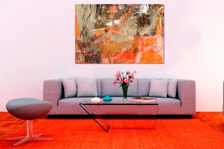 Pintura abstrata cinza laranja