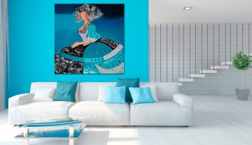 Pintura menina azul